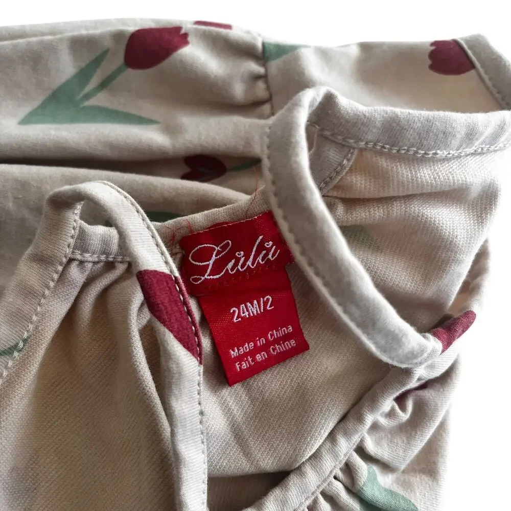 Lulus girls tan tulip print summer bubble romper size 24 months